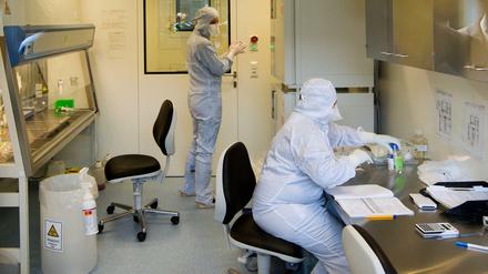 Wissenschaftlerinnen arbeiten in einem Labor und dokumentieren ihre Arbeit.