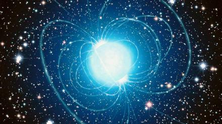 Künstlerische Darstellung des Magnetars im Sternhaufen Westerlund 1.