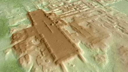 Maya-Bauten in 3D: Die Aguada Fenix genannte Fundstelle wurde mit dem Flugzeug überflogen und ihre Struktur mit Laserlicht erfasst.