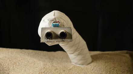 Der robotische Sandwurm wird mit Druckluft angetrieben.