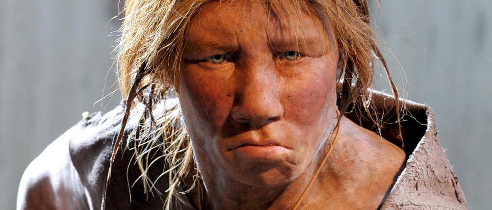 Entfernter Vorfahr? Die Nachbildung einer Neandertalerin im Neandertal-Museum in Mettmann. Sie ist rothaarig, Anfang 20 und trägt ihr Sommerkleid. 
