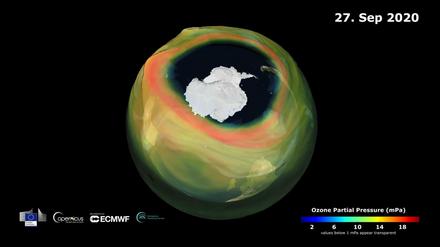 Grafische Darstellung des Ozonlochs über der Antarktis