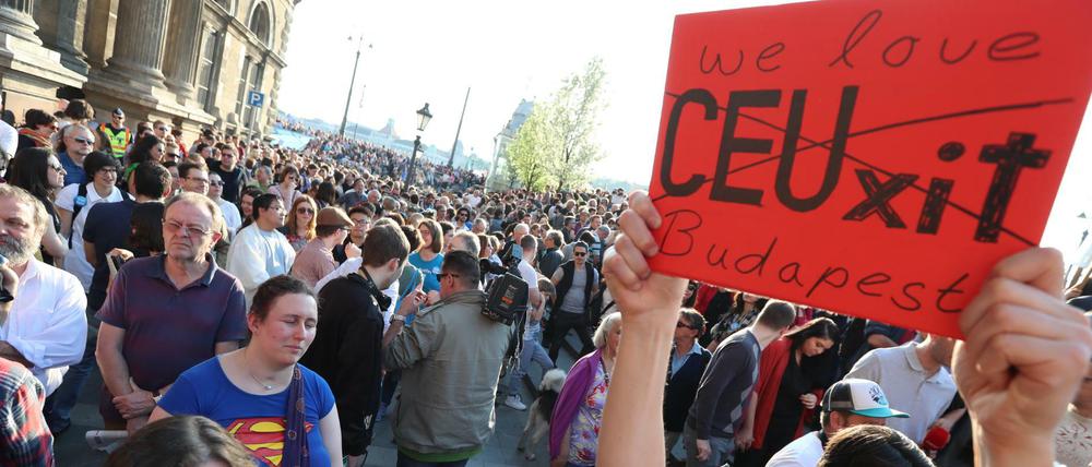 Demonstration für die Central European University in Budapest.