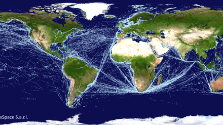 Map of global ship traffic based on AIS signals detected from orbit. Commercial vessels are mandated to transmit Automatic Identification System (AIS) signals, which are used to track maritime traffic – the oceangoing equivalent of air traffic control. The system relies on VHF radio signals with a horizontal range of just 40 nautical miles (74 km), useful within coastal zones and on a ship-to-ship basis, but leaving open ocean traffic largely uncovered. However, in 2010 ESA fitted an experimental antenna to Europe’s Columbus module of the International Space Station, demonstrating for the first time that AIS signals could also be detected from up in orbit, opening up the prospect of global ship tracking from space.