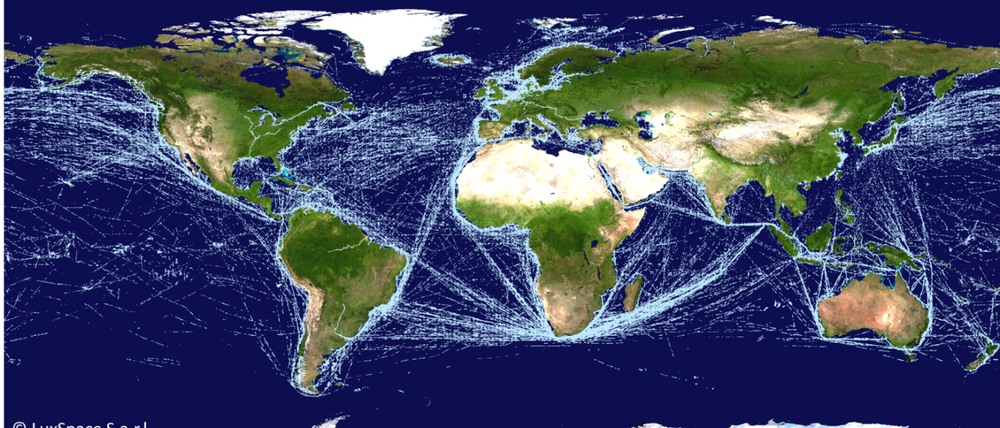 Schifffahrtsrouten bilden ein dichtes Netz zwischen den Handelsstandorten der Welt.