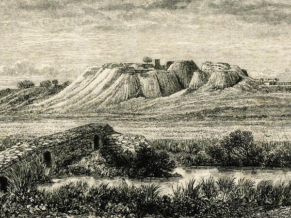 Der Hügel Hisarlik nach Schliemann 1881. Hier hatte er Troja vermutet und gefunden. 