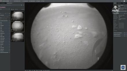 Das von der NASA zur Verfügung gestellte Bild zeigt eine erste Aufnahme des Rerseverance Rovers nach der Landung. 