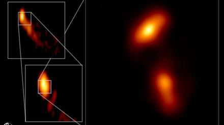 Im Zentralbereich des Quasars 3C 279 in fünf Milliarden Lichtjahren Entfernung schießt ein Schwarzes Loch einen Jet ins All, von dem die internationale Forschungskooperation "Event Horizon Telescope" jetzt ein erstes Bild zusammengesetzt hat. 