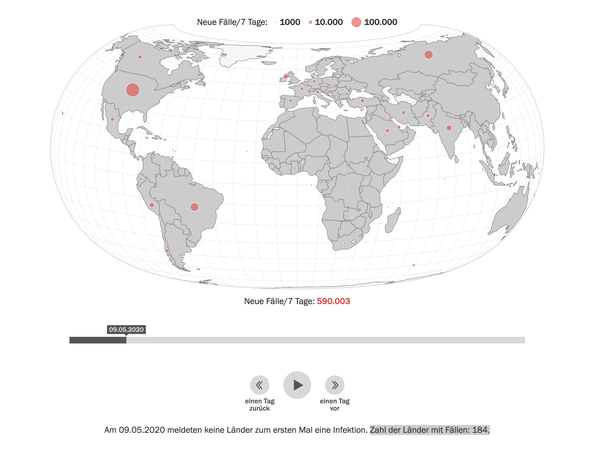 Eine der Weltkarten, die wir zu Beginn der Pandemie veröffentlichten zeigte an, in welchen Ländern schon Covid-19-Fälle bekannt sind und wie viele.